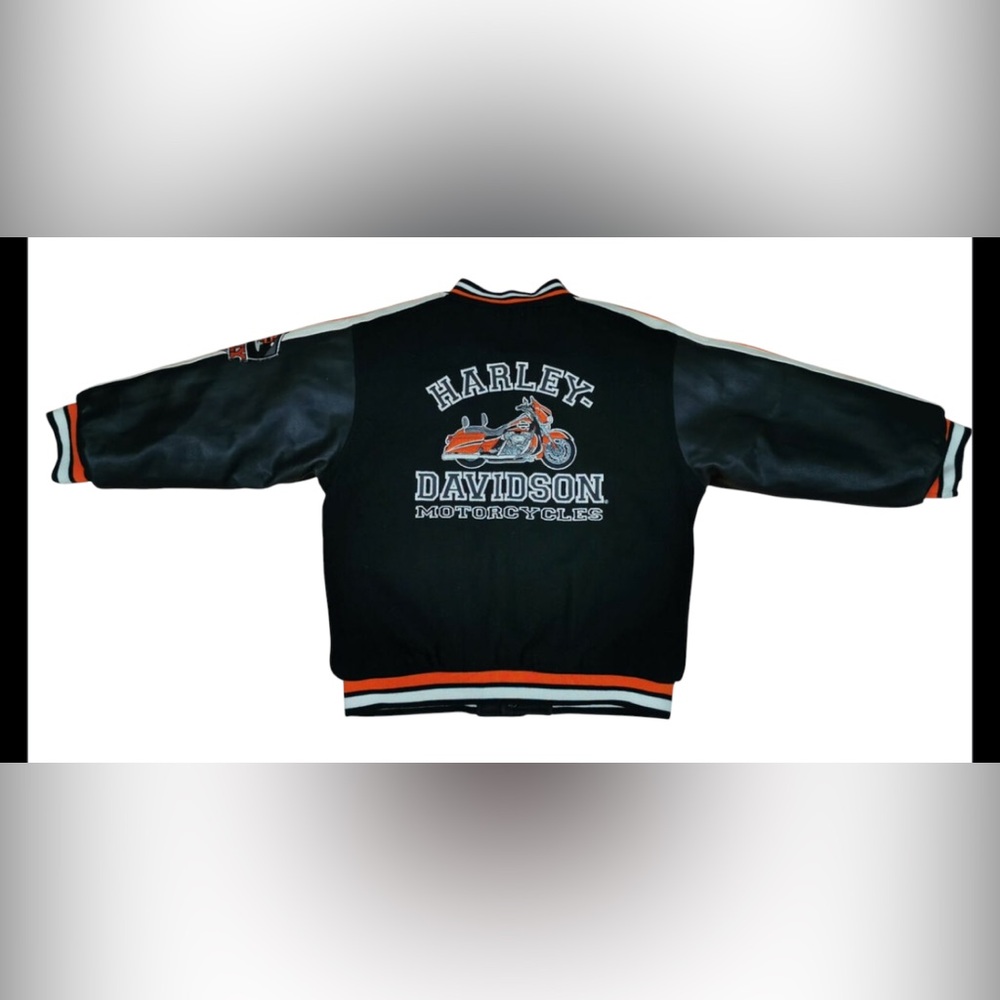 EUC Harley Davidson Children Bomber College Reversible Jacket Motor Cycle SZ 7